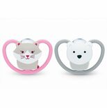 Lot de 2 sucettes Space 6-18m Chat/Ours