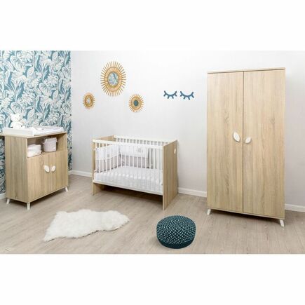 Chambre TRIO Lit 60x120 Commode Armoire EDEN Bois/Blanc BEBE9 CREATION