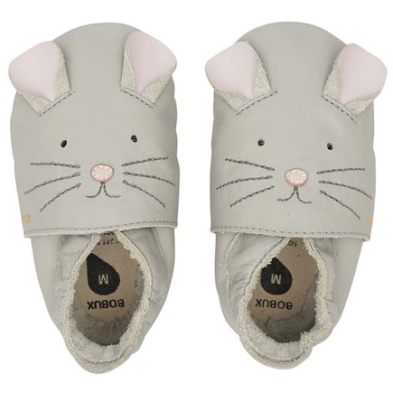 Chaussons en cuir 16-17 soft soles Souris Gris Clair S BOBUX