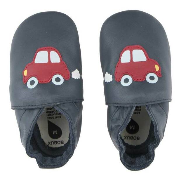 Chaussons en cuir Soft Soles Voiture de course Marine L BOBUX