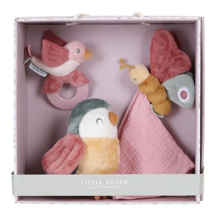 Coffret cadeau (peluche, doudou, hochet) Flowers & Butterflies LITTLE DUTCH