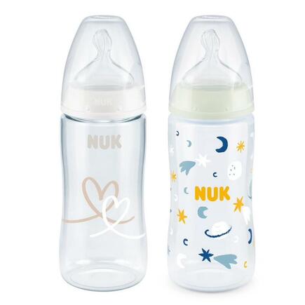 Lot de 2 biberons First Choice + TC 300ml Silicone 0-6m M Jour/Nuit NUK