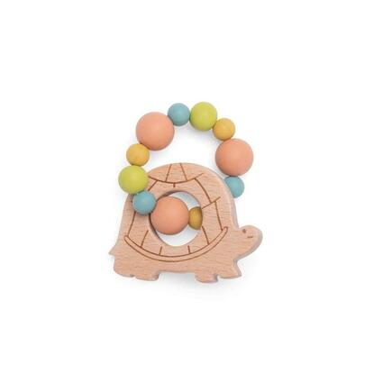 Hochet Anneau de Dentition Bois et Silicone Tortue Trois Petits Lapins Multicolore MOULIN ROTY