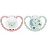 Lot de 2 Sucettes SPACE NUIT 6-18m Mouton/Ciel