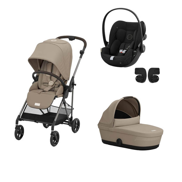 Poussette TRIO Melio 4 Taupe Nacelle Almond Beige Cloud G I-Size Moon Black CYBEX