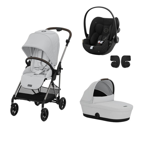 Poussette TRIO Melio 4 Taupe Nacelle Fog grey Cloud G I-Size Moon Black CYBEX