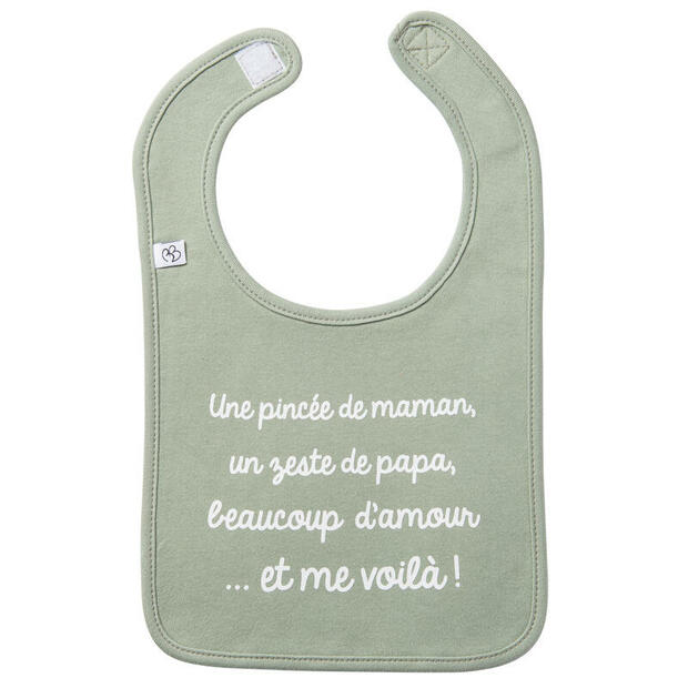 Bavoir Une pincée de maman vert de gris BB&CO