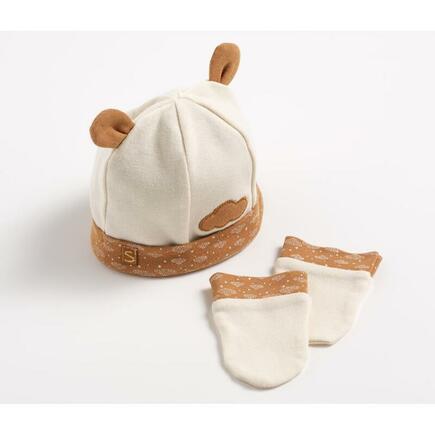 Bonnet et moufles nuages naissance Orsino - Beige SAUTHON Baby déco